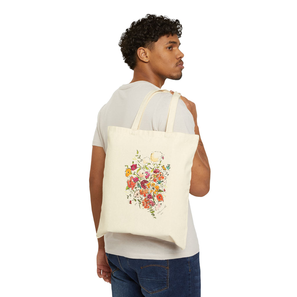 Floral Bouquet Canvas Tote Bag – Watercolor Wildflower Design