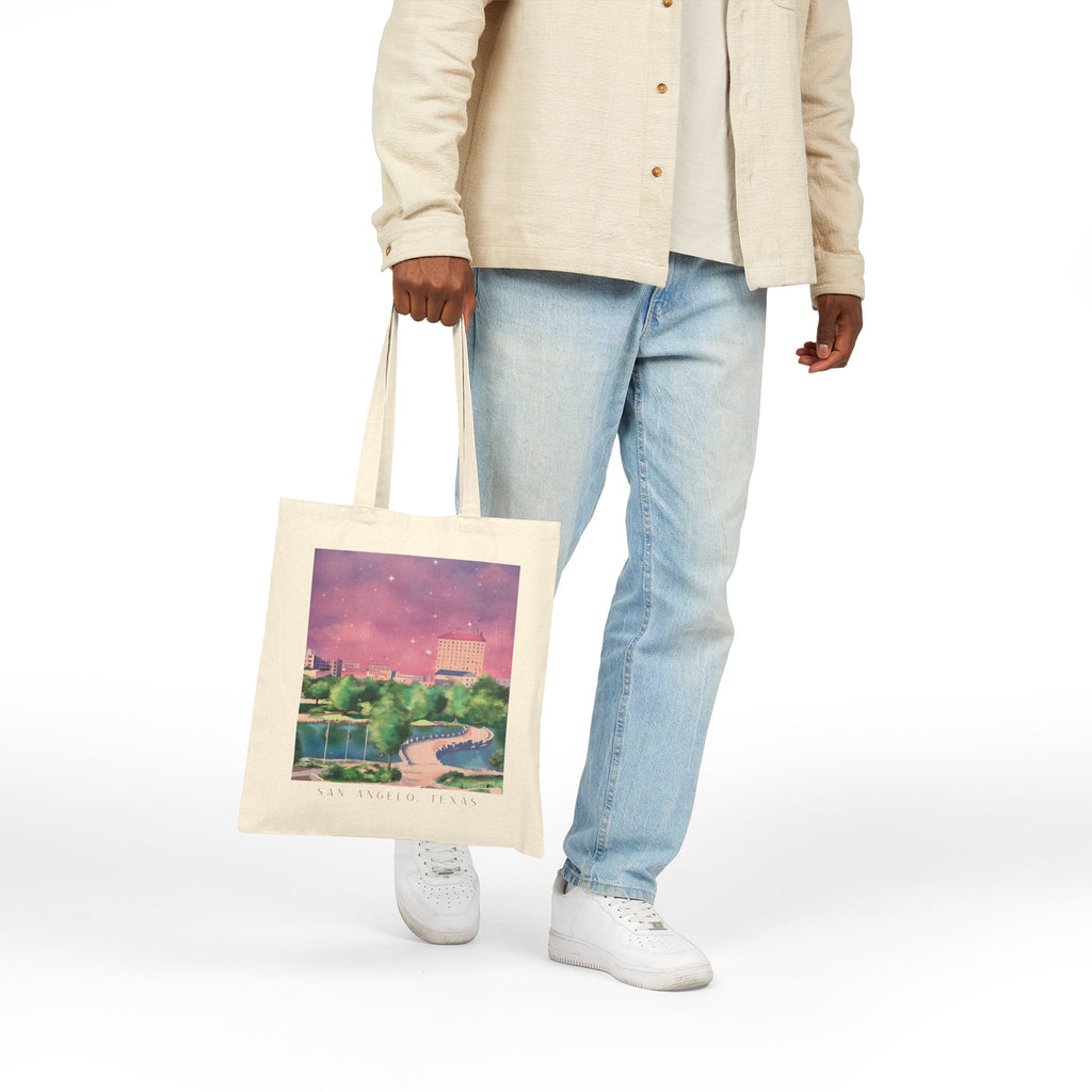 Downtown San Angelo, Texas Illustration on Cotton Canvas Tote Bag