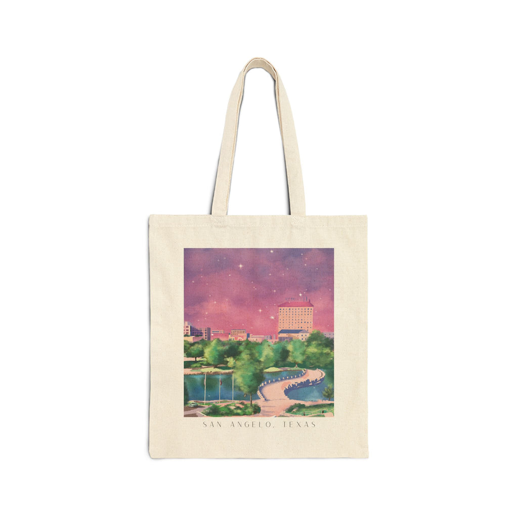 Downtown San Angelo, Texas Illustration on Cotton Canvas Tote Bag