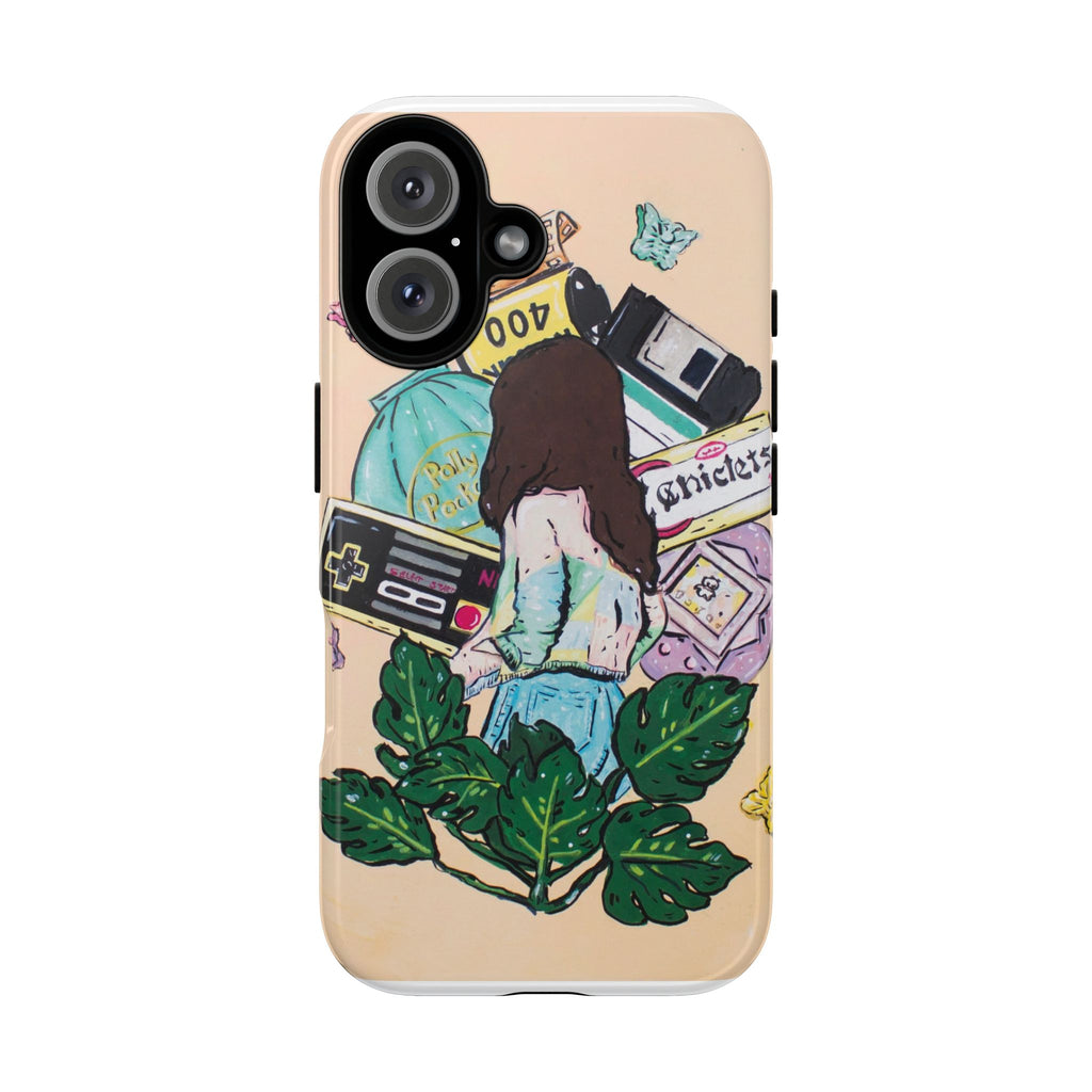 90s Girl Guache Painting Phone Case - Retro Girl Collage Phone Case — Vintage Game Console & Polaroid Art