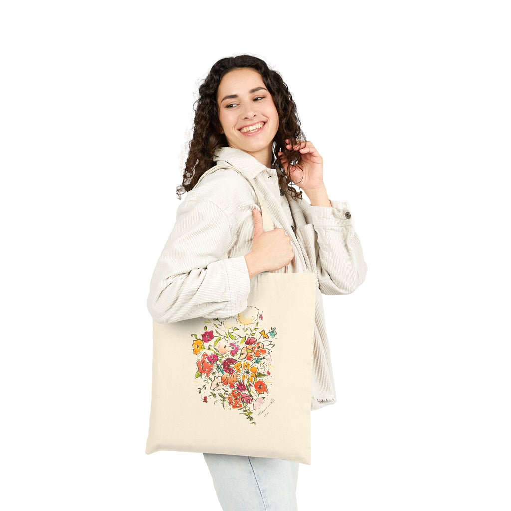 Floral Bouquet Canvas Tote Bag – Watercolor Wildflower Design