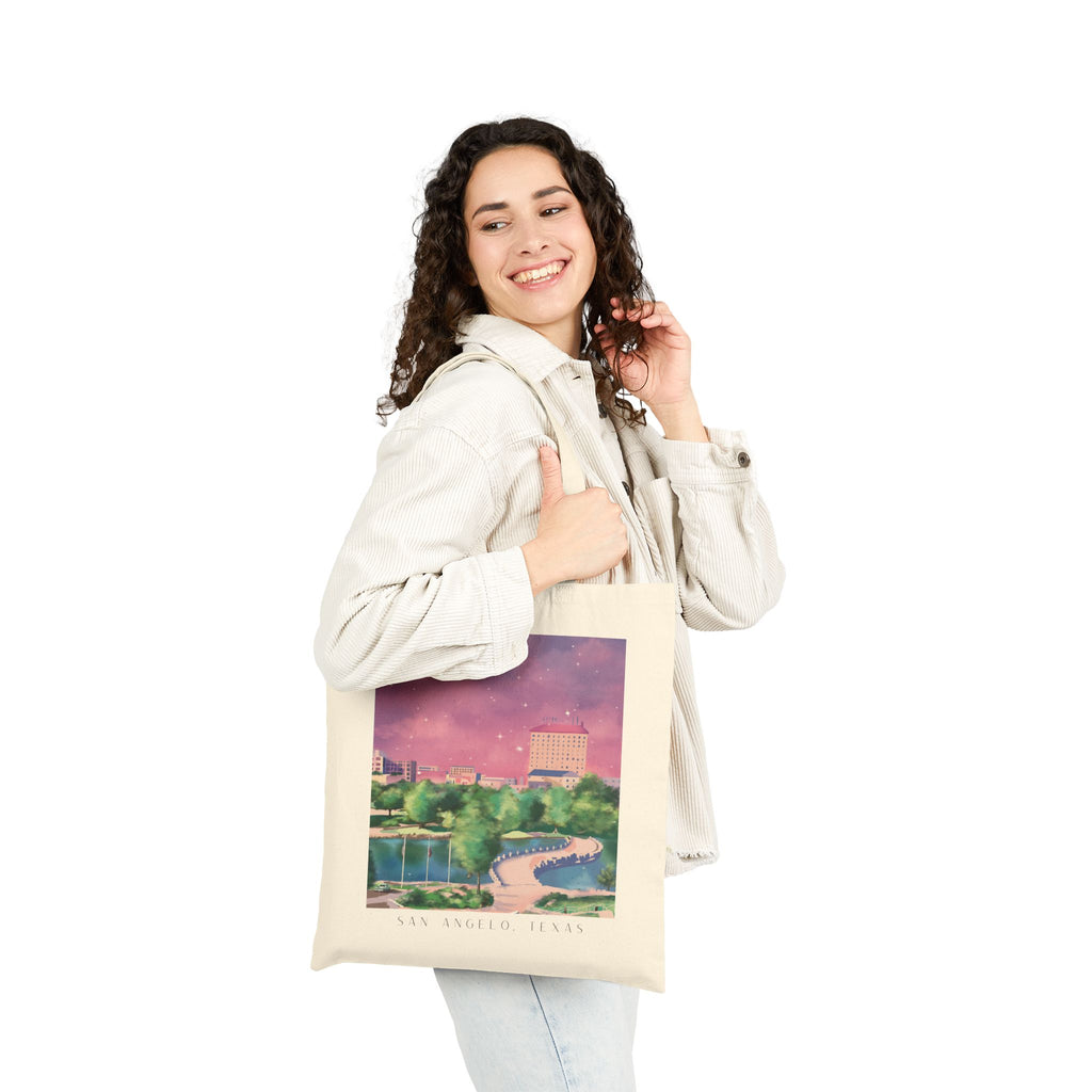 Downtown San Angelo, Texas Illustration on Cotton Canvas Tote Bag