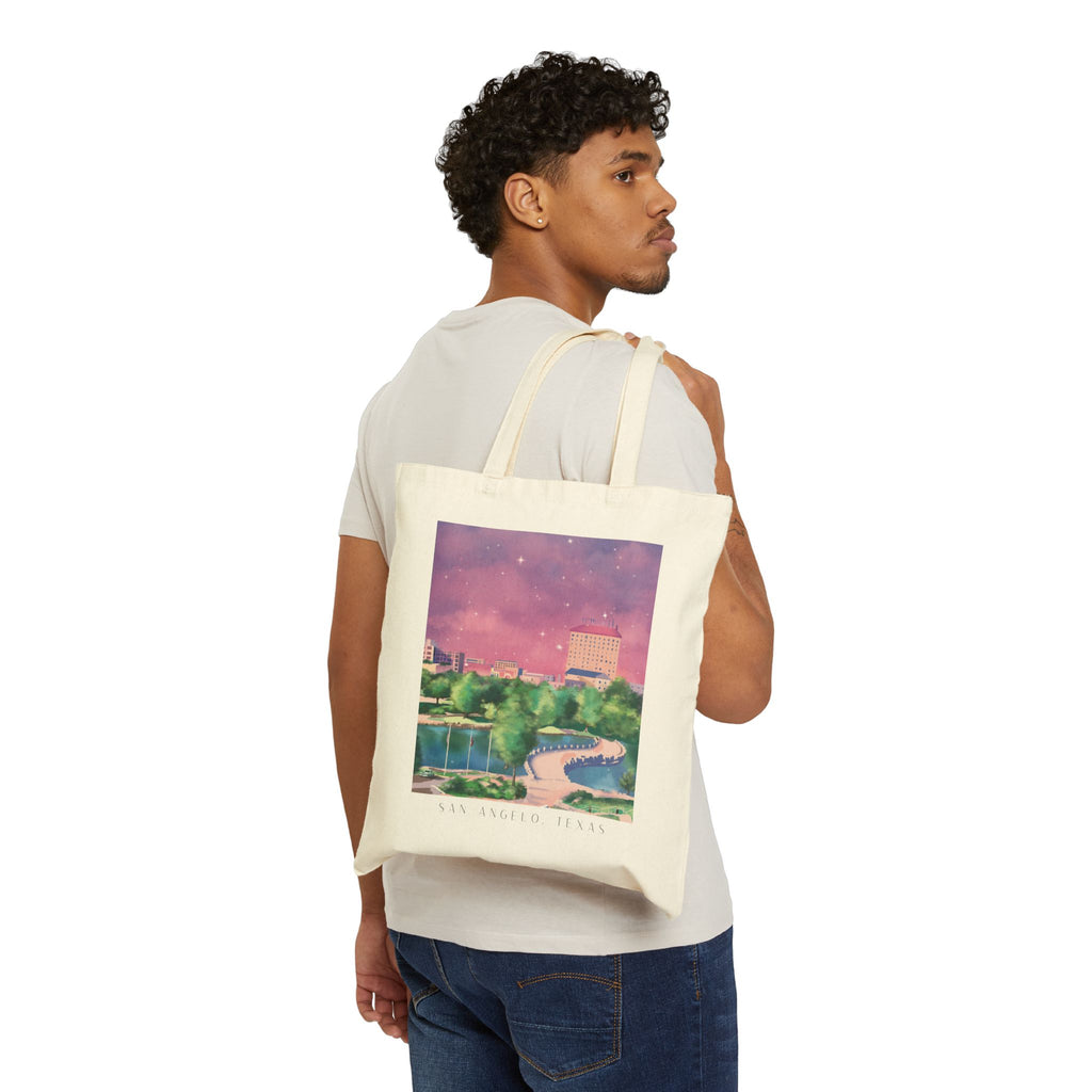 Downtown San Angelo, Texas Illustration on Cotton Canvas Tote Bag