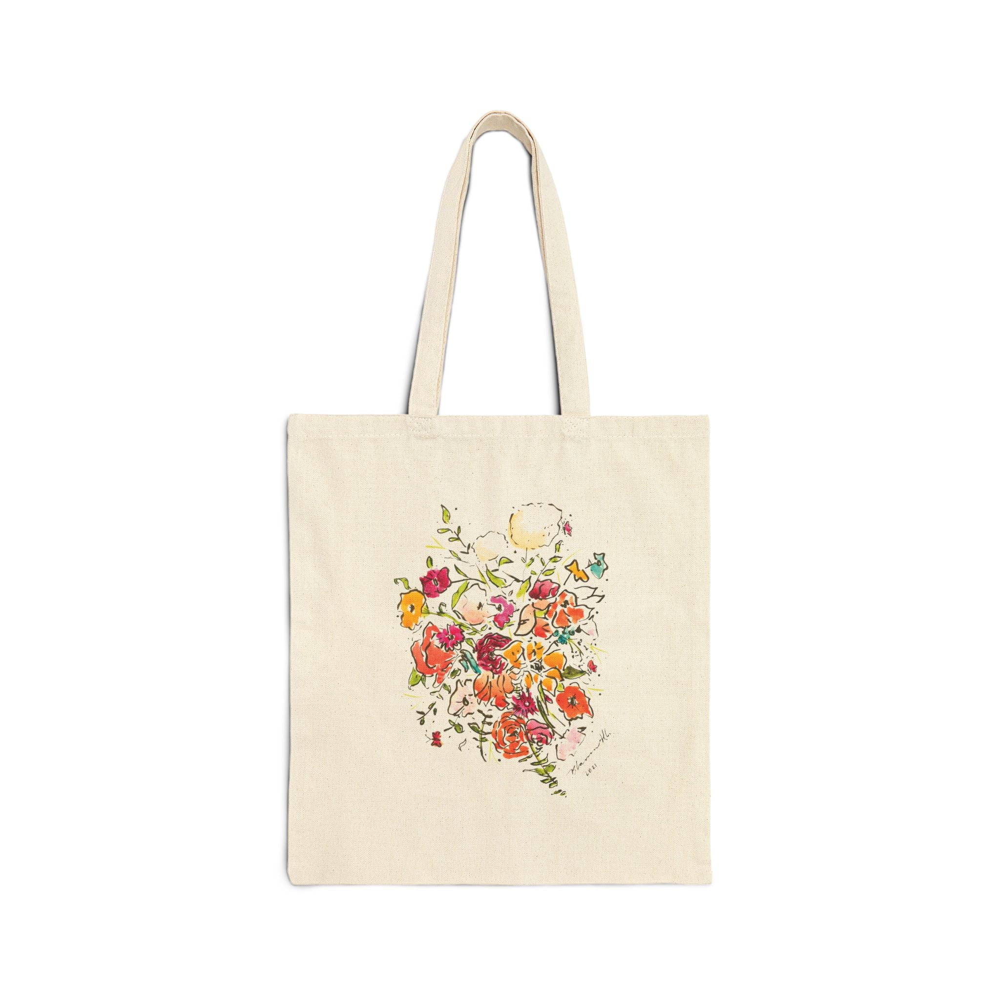 Floral Bouquet Canvas Tote Bag – Watercolor Wildflower Design